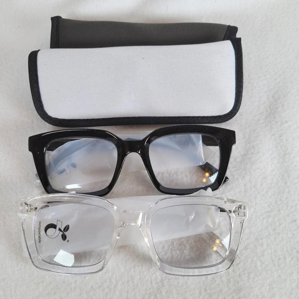 Hummingbird Womens Square Reading Glasses Santa Fe Blue Light +3.50 Black Clear